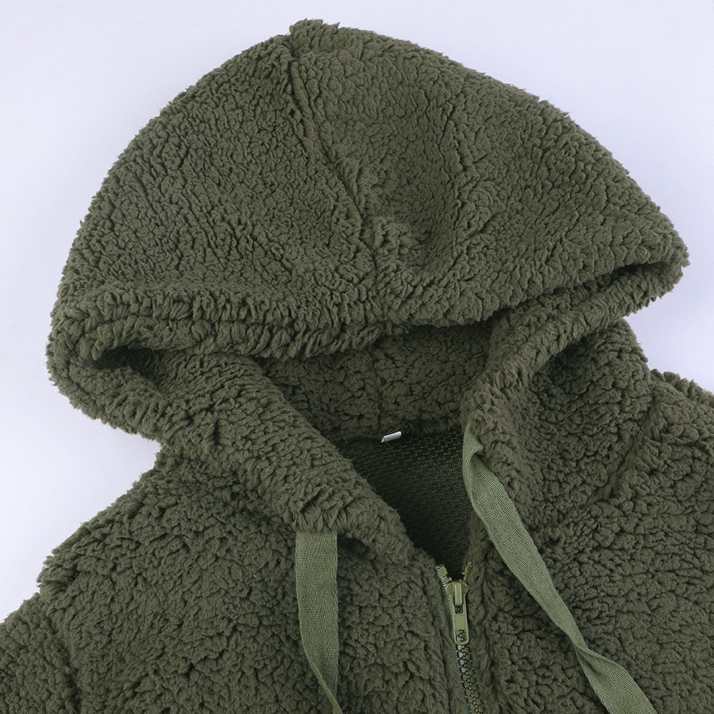 Ellen | Women's Cosy Hooded Open-Front Teddy Jacket for Winter