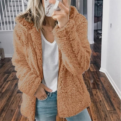 Ellen | Women's Cosy Hooded Open-Front Teddy Jacket for Winter