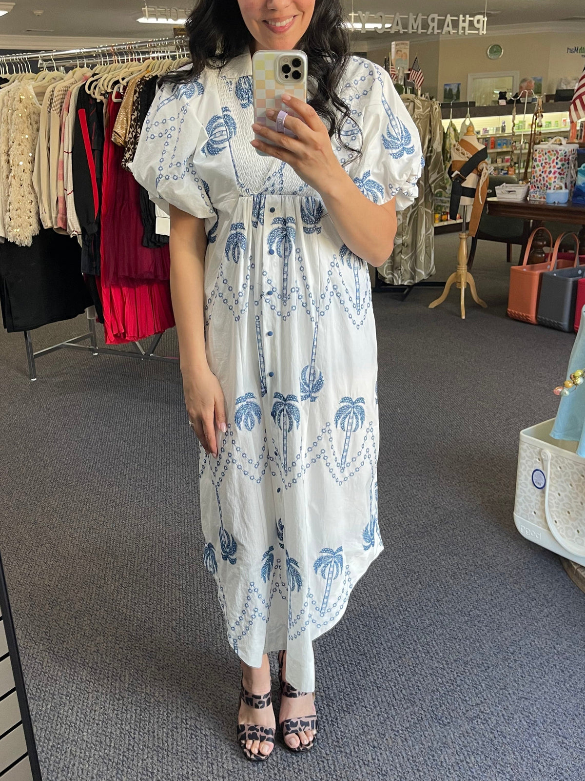 Tropical Palm Tree Print Midi Dress