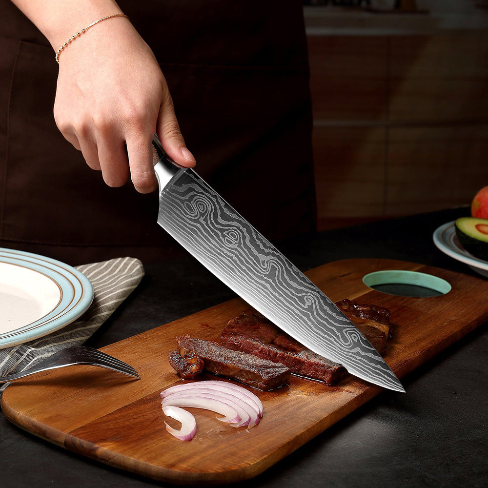 Ikigai | 8-Piece Professional Chef Knife Set with High-Carbon Steel Blades | Ergonomic Pakka Wood Handles for Precision Cutting
