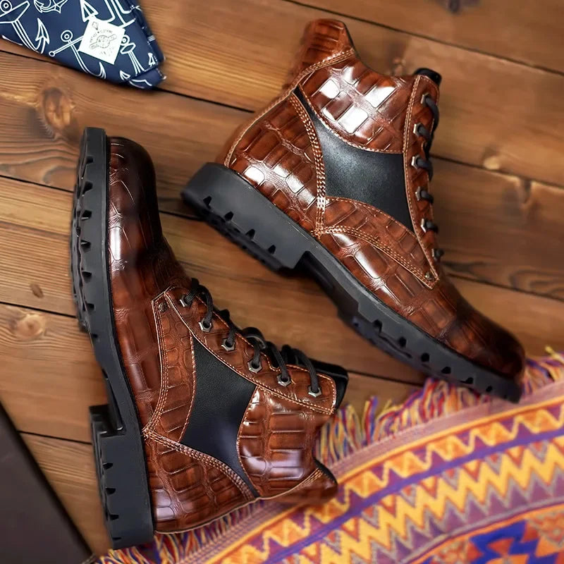 Jamison | Men's Alligator-Embossed Combat Ankle Boots