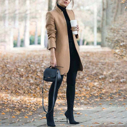 Leanne | Women's Elegant Collarless Long Coat for Winter
