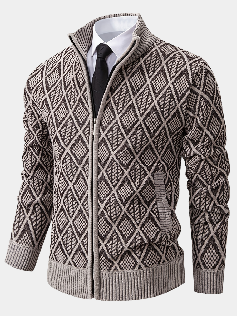 Reuben | Men's Stylish Geometric Knit Cardigan for Winter