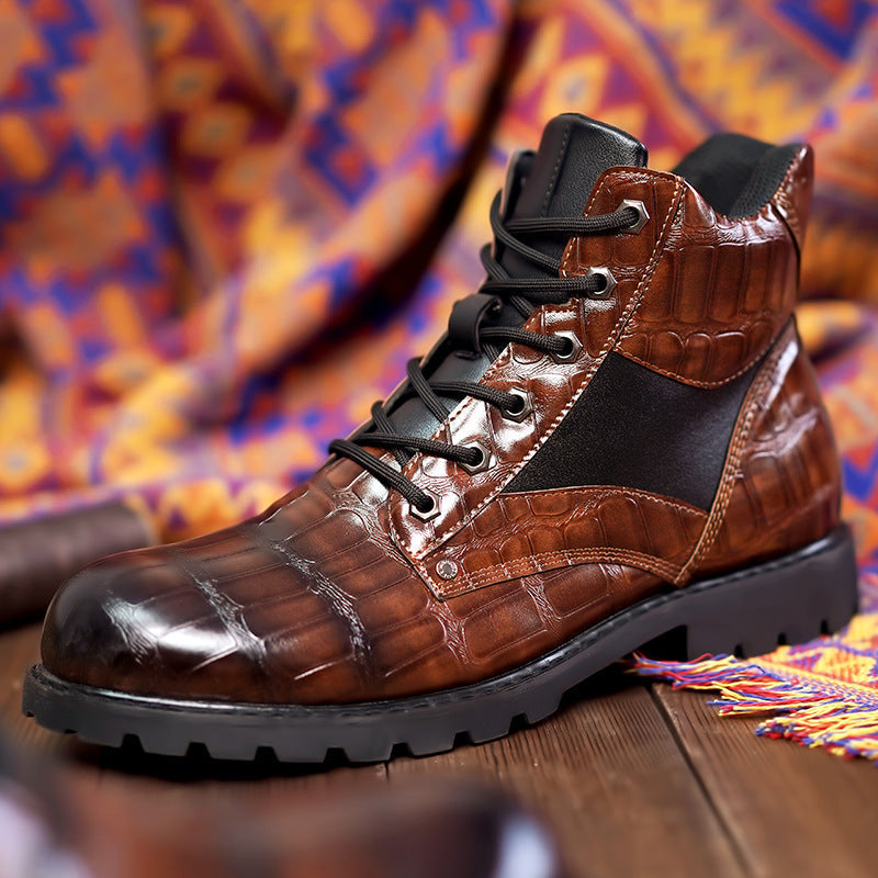 Jamison | Men's Alligator-Embossed Combat Ankle Boots