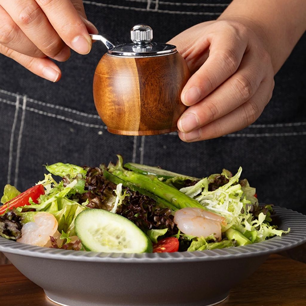 Lattea | Salt and Pepper Mill Grinder Set with Wooden Base | Minimalist Design for Effortless Seasoning