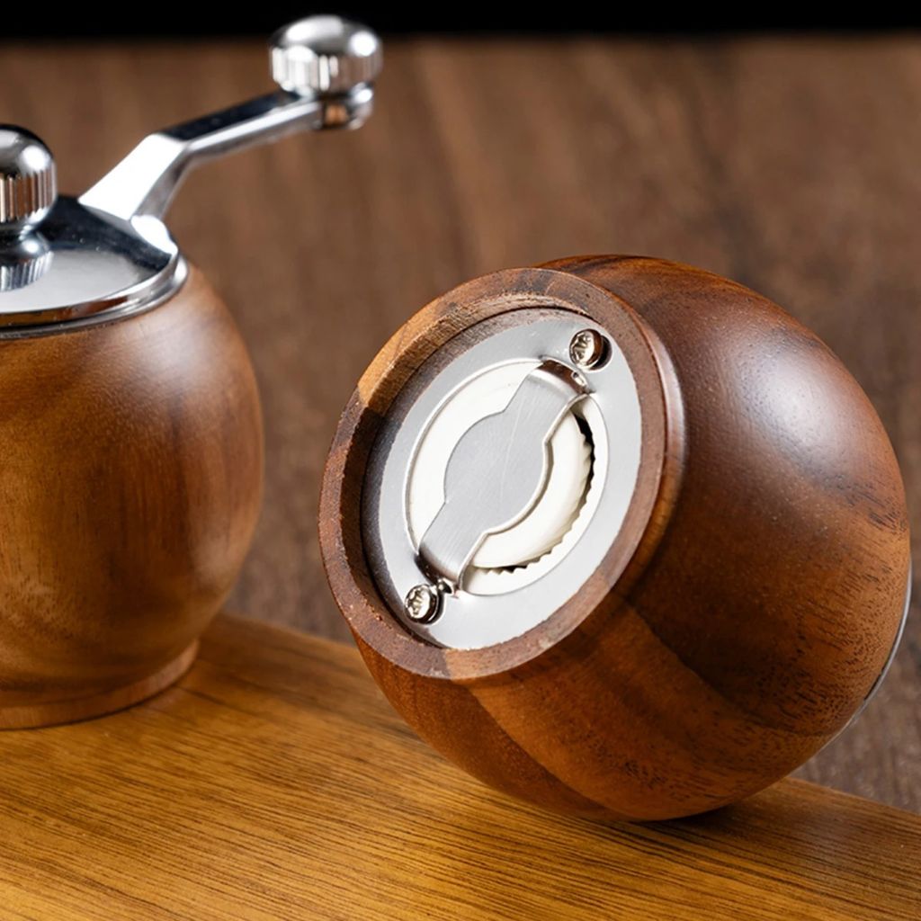 Lattea | Salt and Pepper Mill Grinder Set with Wooden Base | Minimalist Design for Effortless Seasoning