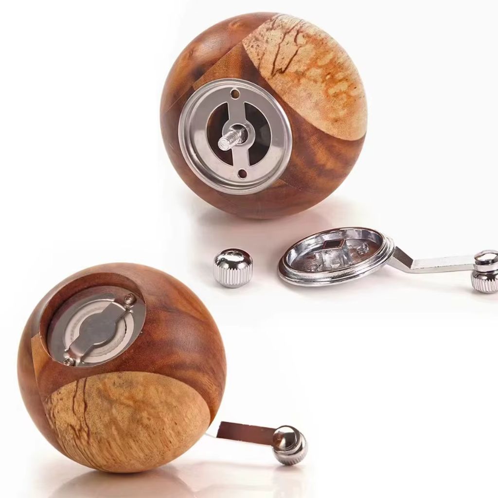 Lattea | Salt and Pepper Mill Grinder Set with Wooden Base | Minimalist Design for Effortless Seasoning