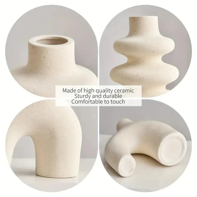 Luna Collection | Large White Ceramic Vase Set with Textured Matte Finish | Elegant Decor for Modern Interiors