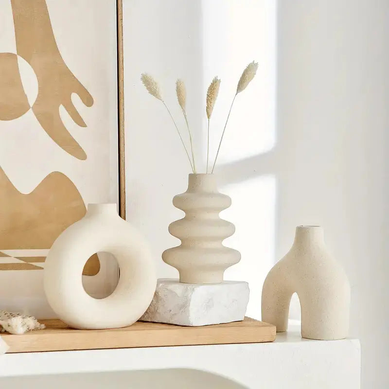 Luna Collection | Large White Ceramic Vase Set with Textured Matte Finish | Elegant Decor for Modern Interiors