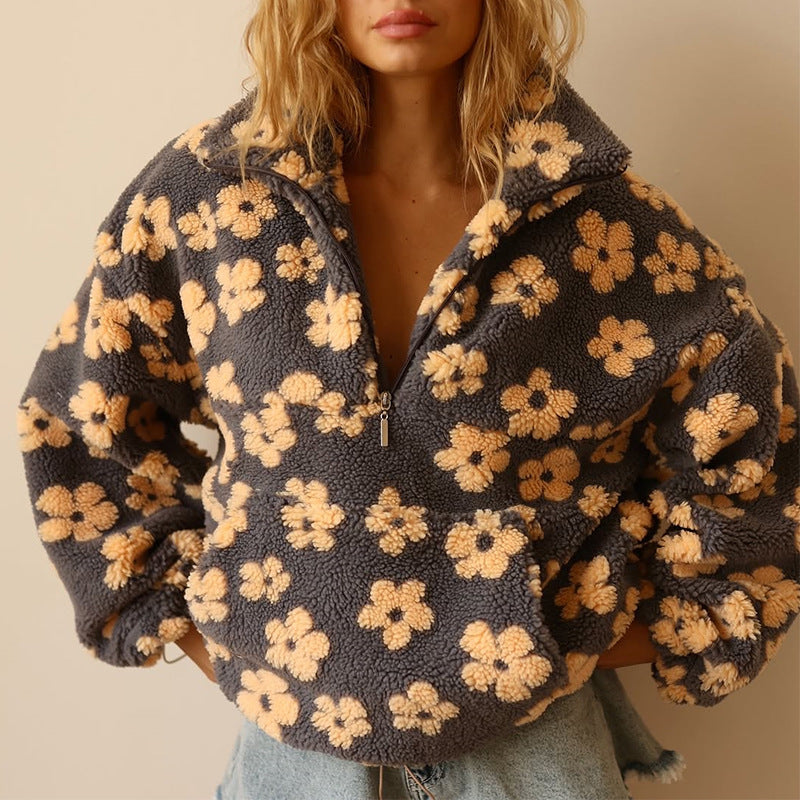 Zephyrine | Women's Luxurious Faux Fur Floral Print Jumper for Winter