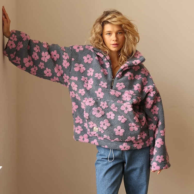 Zephyrine | Women's Luxurious Faux Fur Floral Print Jumper for Winter