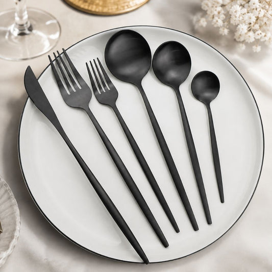 Minimalist Cutlery Set | 30-Piece Stainless Steel Utensil Set with Elegant Matte Finishes | Complete Dining Experience for Modern Tables