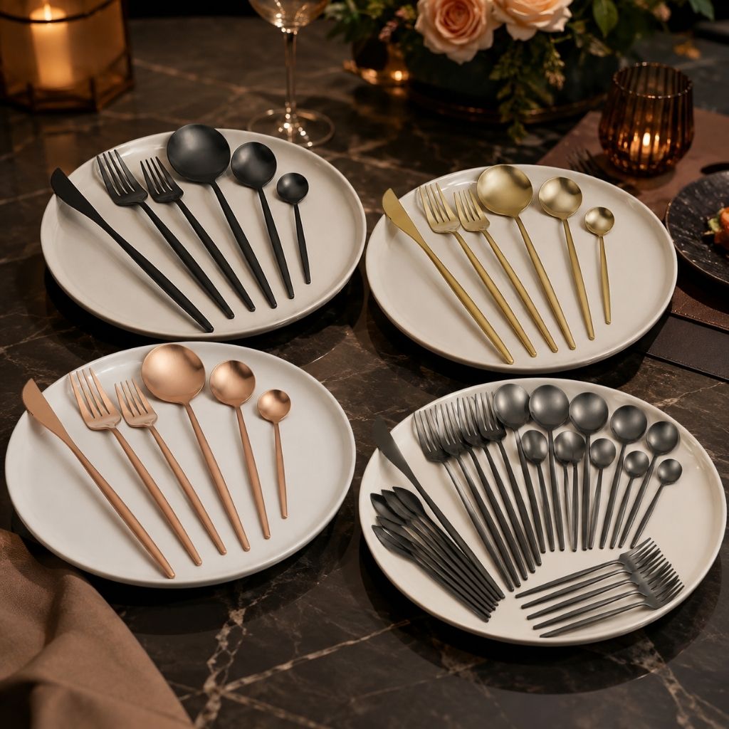 Minimalist Cutlery Set | 30-Piece Stainless Steel Utensil Set with Elegant Matte Finishes | Complete Dining Experience for Modern Tables