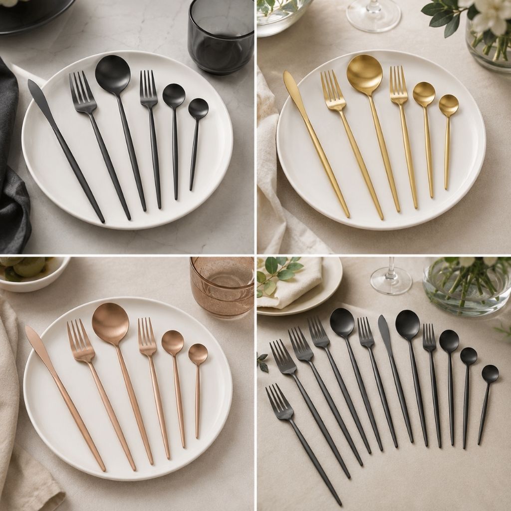 Minimalist Cutlery Set | 30-Piece Stainless Steel Utensil Set with Elegant Matte Finishes | Complete Dining Experience for Modern Tables