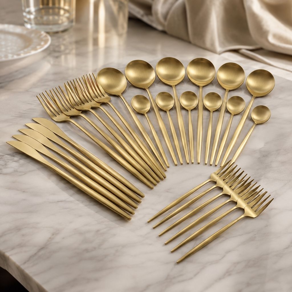 Minimalist Cutlery Set | 30-Piece Stainless Steel Utensil Set with Elegant Matte Finishes | Complete Dining Experience for Modern Tables