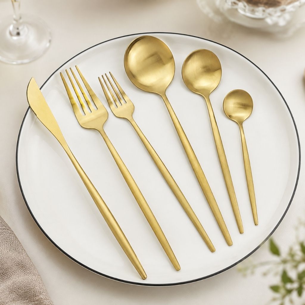 Minimalist Cutlery Set | 30-Piece Stainless Steel Utensil Set with Elegant Matte Finishes | Complete Dining Experience for Modern Tables