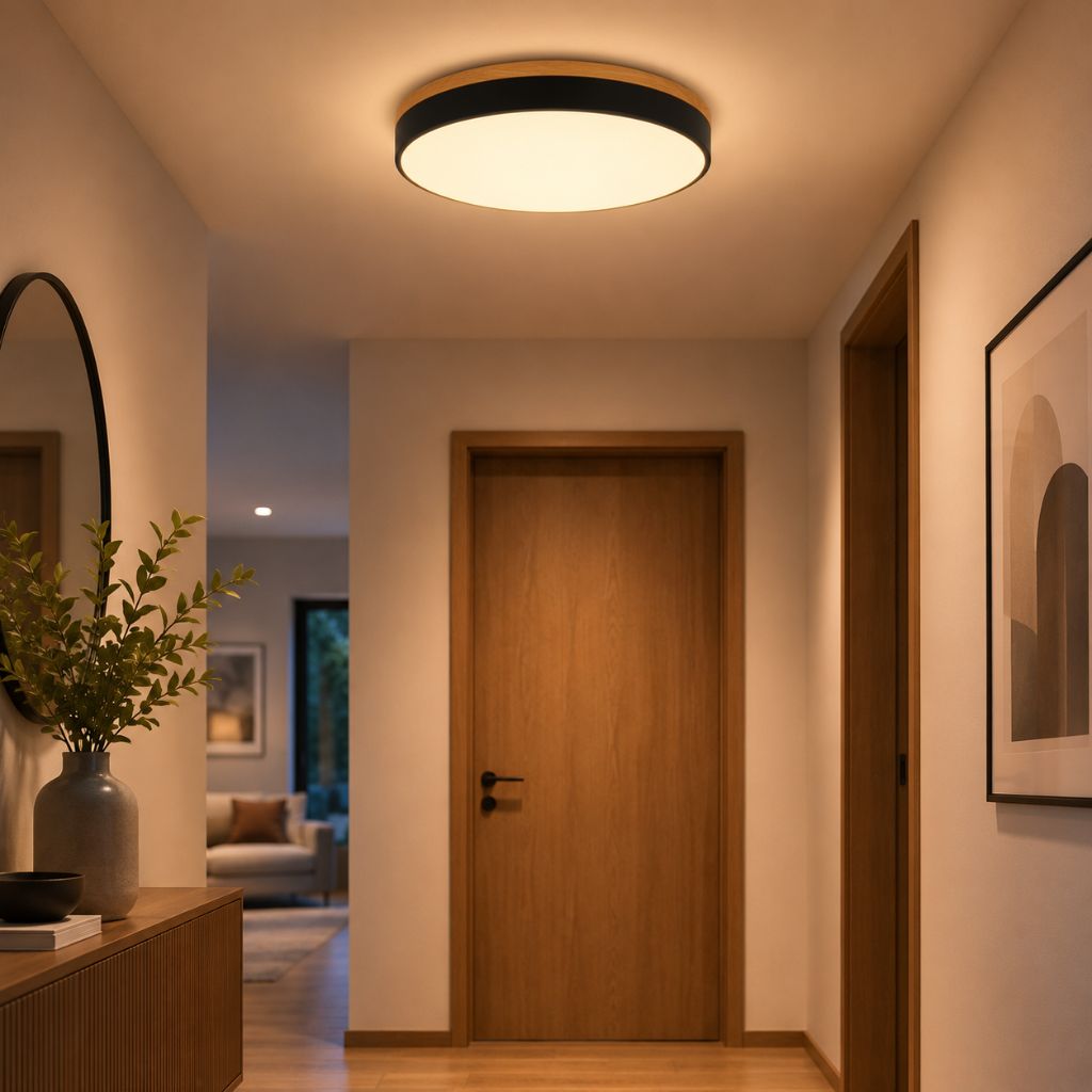 Natural Elegance | Round Wood Flush Mount Ceiling Light with Integrated LED | Soft Illumination for Cozy Interiors