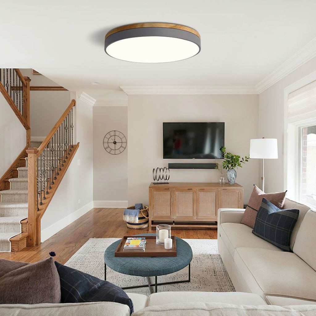 Natural Elegance | Round Wood Flush Mount Ceiling Light with Integrated LED | Soft Illumination for Cozy Interiors