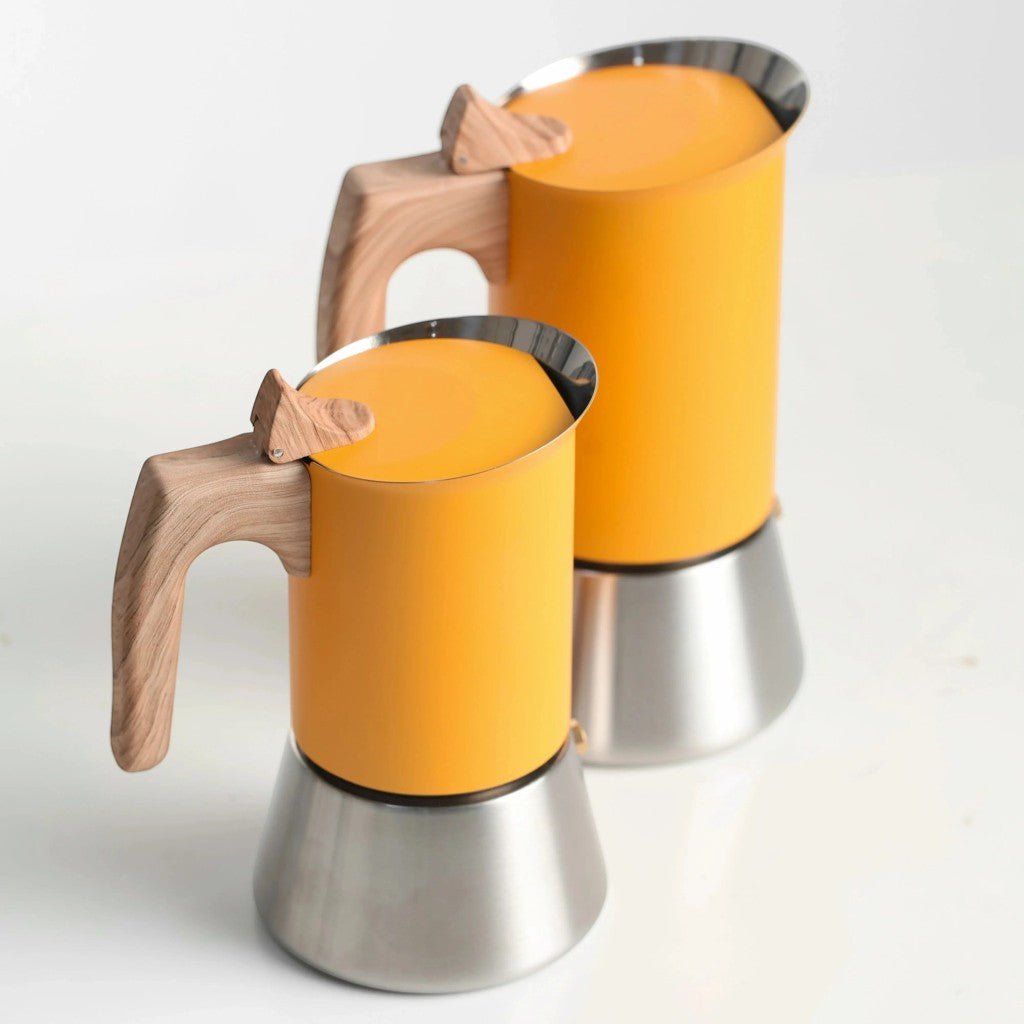 Nordic Design | Stainless Steel Moka Pot Coffee Maker with Wooden Handle | Induction Compatible for Bold Espresso Brewing