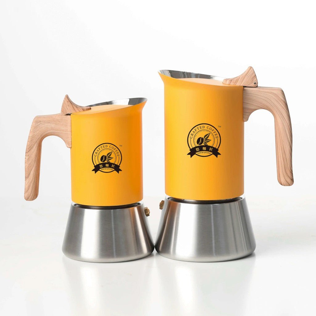 Nordic Design | Stainless Steel Moka Pot Coffee Maker with Wooden Handle | Induction Compatible for Bold Espresso Brewing