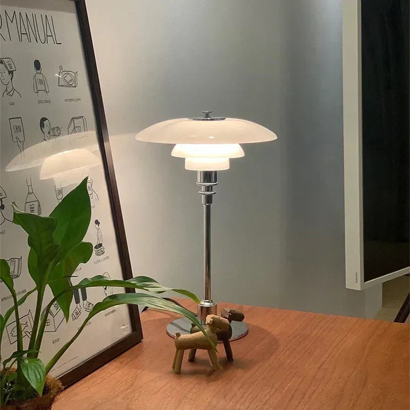 Nordic Glass Table Lamp | Minimalist LED Design with Soft Illumination | Versatile Bedside or Desk Lamp for Ambient Lighting