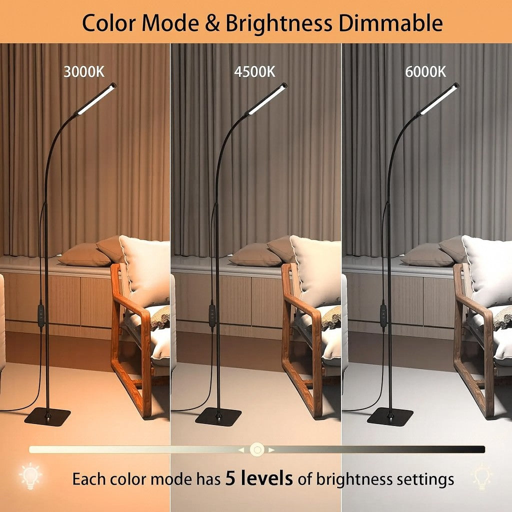 Nordic LED Floor Lamp | Black Standing Lamp with Adjustable Height | Modern Design for Smart Lighting Control