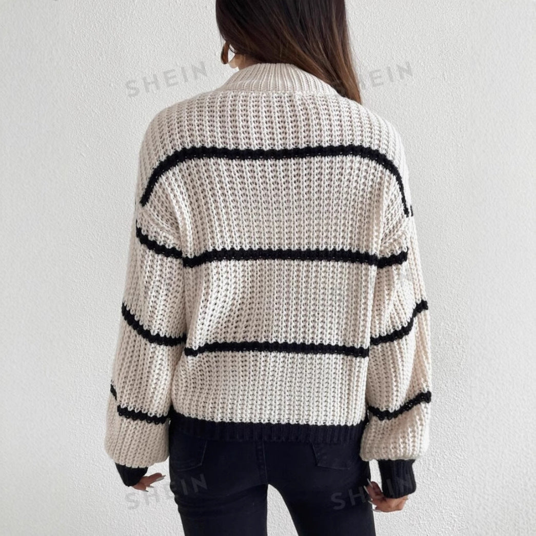 Rachael | Women's Cosy Oversized Striped Crewneck Jumper for Winter