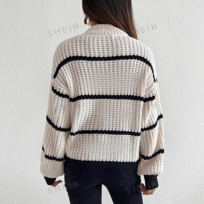 Rachael | Women's Cosy Oversized Striped Crewneck Jumper for Winter
