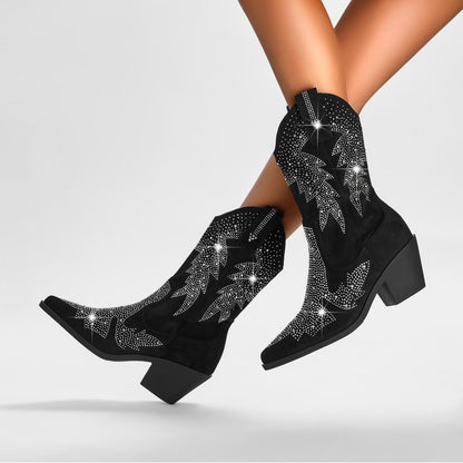 Yvette | Women's Sparkling Rhinestone Mid-Calf Cowboy Boots