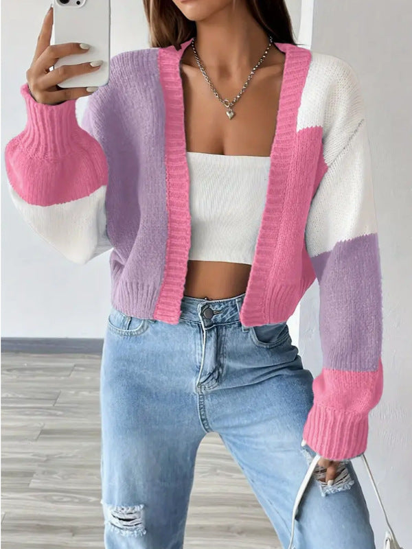 Joanna | Women's Stylish Cropped Colour-Block Cardigan for Winter