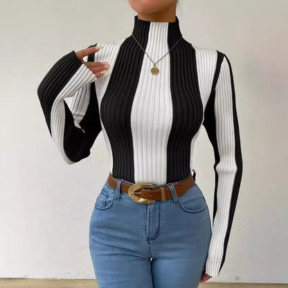 Julia | Women's Striped Mock Neck Long-Sleeve Jumper for Winter
