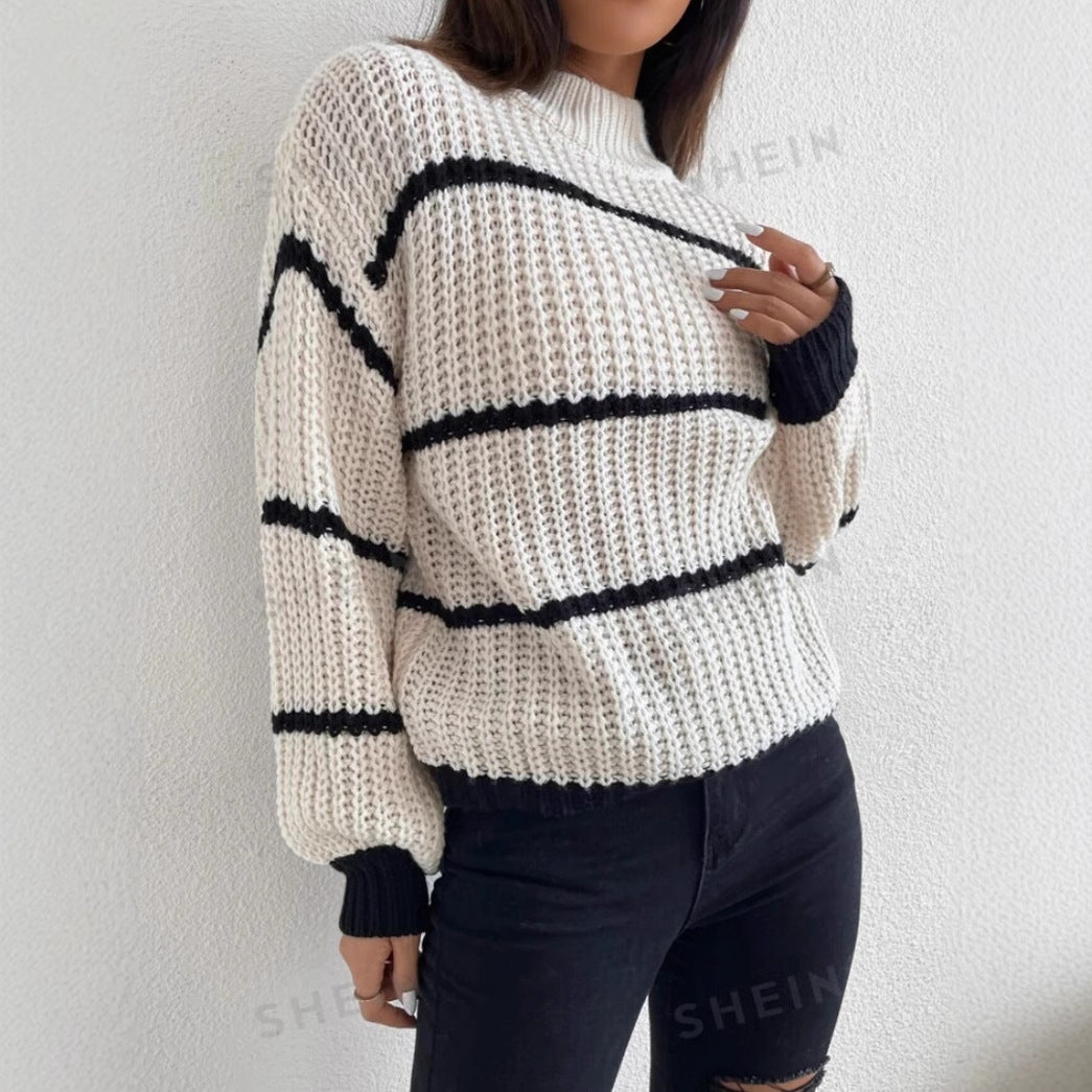 Rachael | Women's Cosy Oversized Striped Crewneck Jumper for Winter