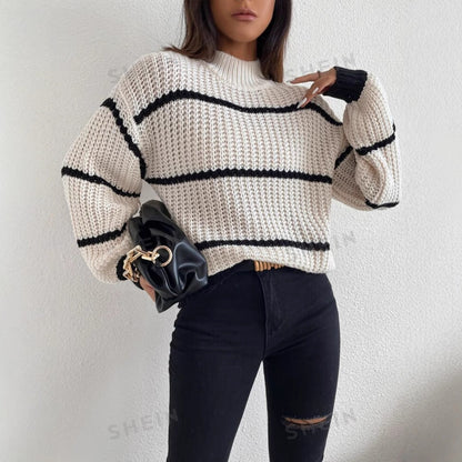 Rachael | Women's Cosy Oversized Striped Crewneck Jumper for Winter