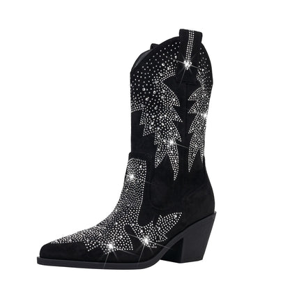 Yvette | Women's Sparkling Rhinestone Mid-Calf Cowboy Boots