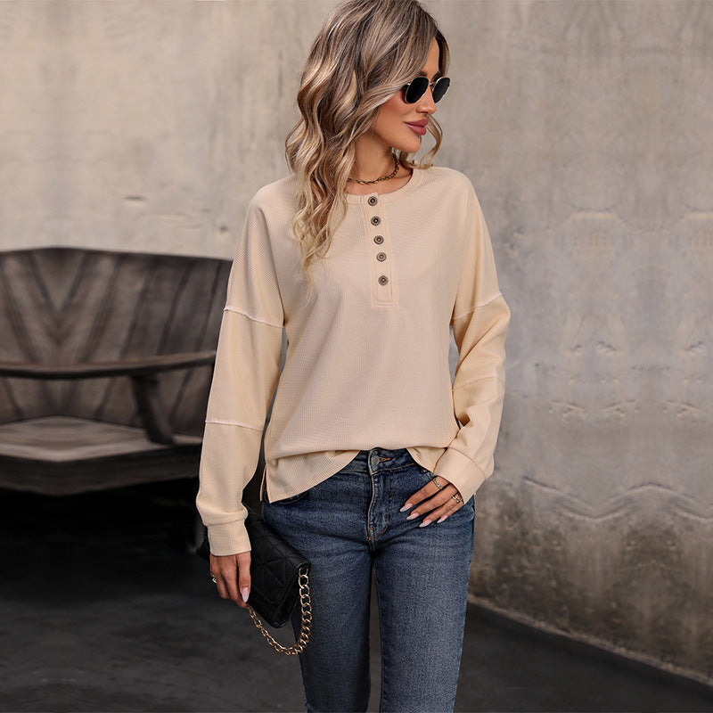 Winnie | Women's Waffle-Knit Long-Sleeve Button-Down Top