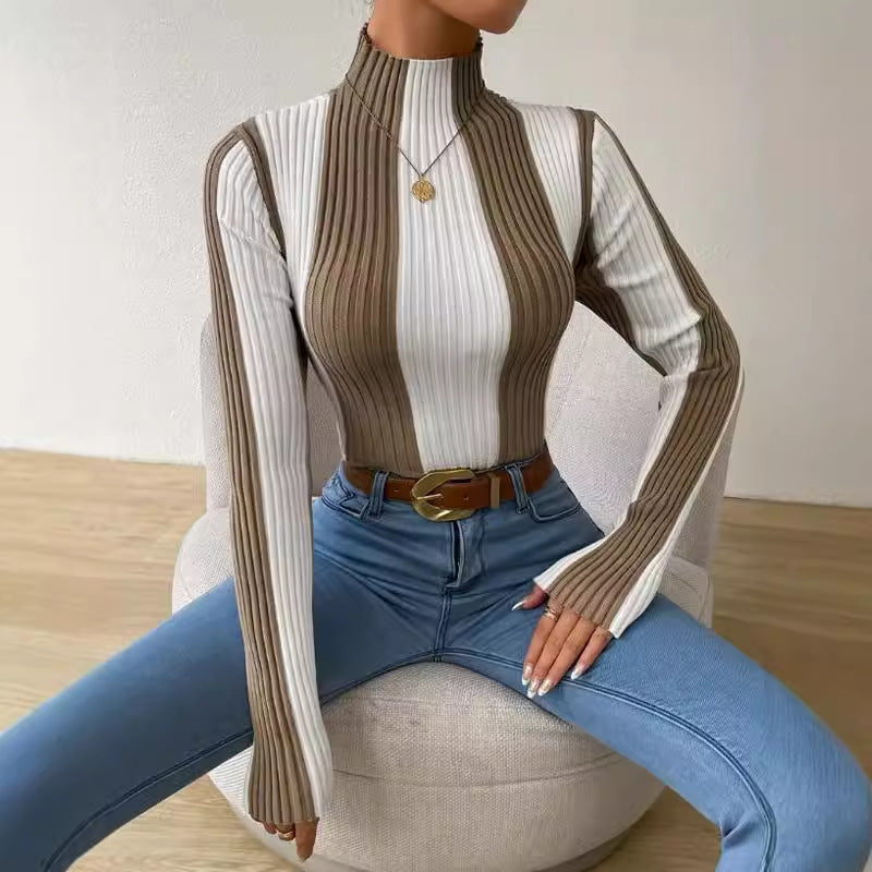Julia | Women's Striped Mock Neck Long-Sleeve Jumper for Winter