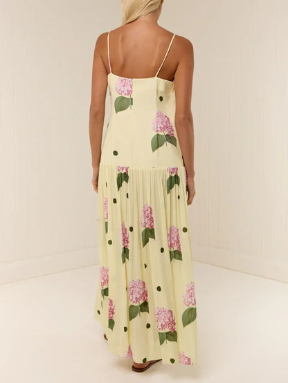 Elegant Polka Dot Floral Print Midi Dress