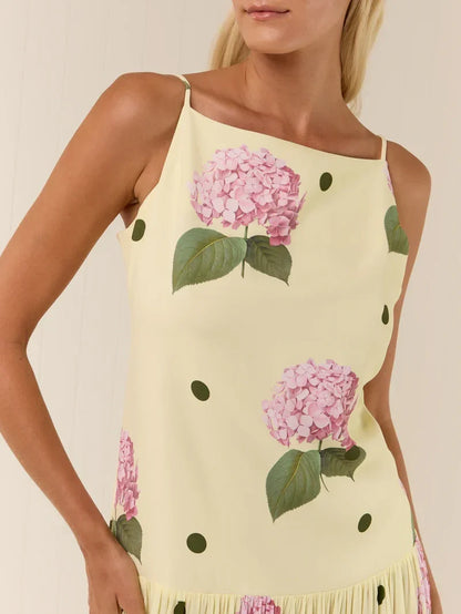 Elegant Polka Dot Floral Print Midi Dress