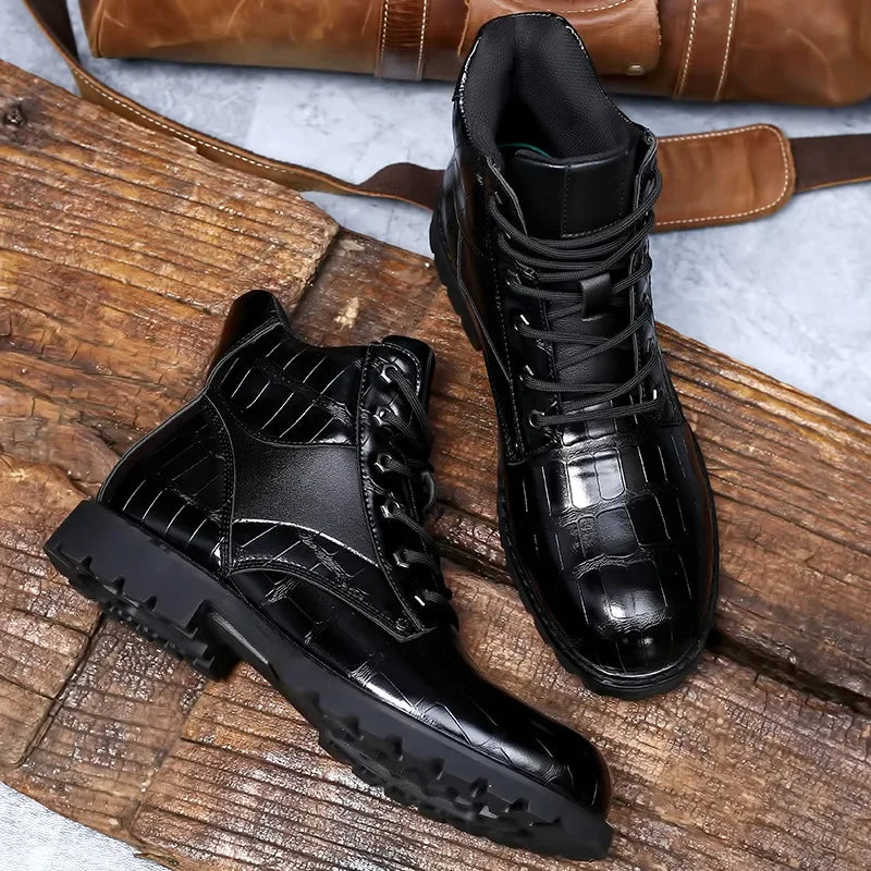 Jamison | Men's Alligator-Embossed Combat Ankle Boots