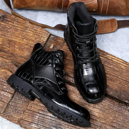 Jamison | Men's Alligator-Embossed Combat Ankle Boots