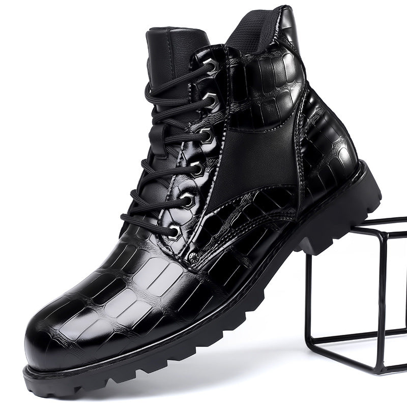 Jamison | Men's Alligator-Embossed Combat Ankle Boots