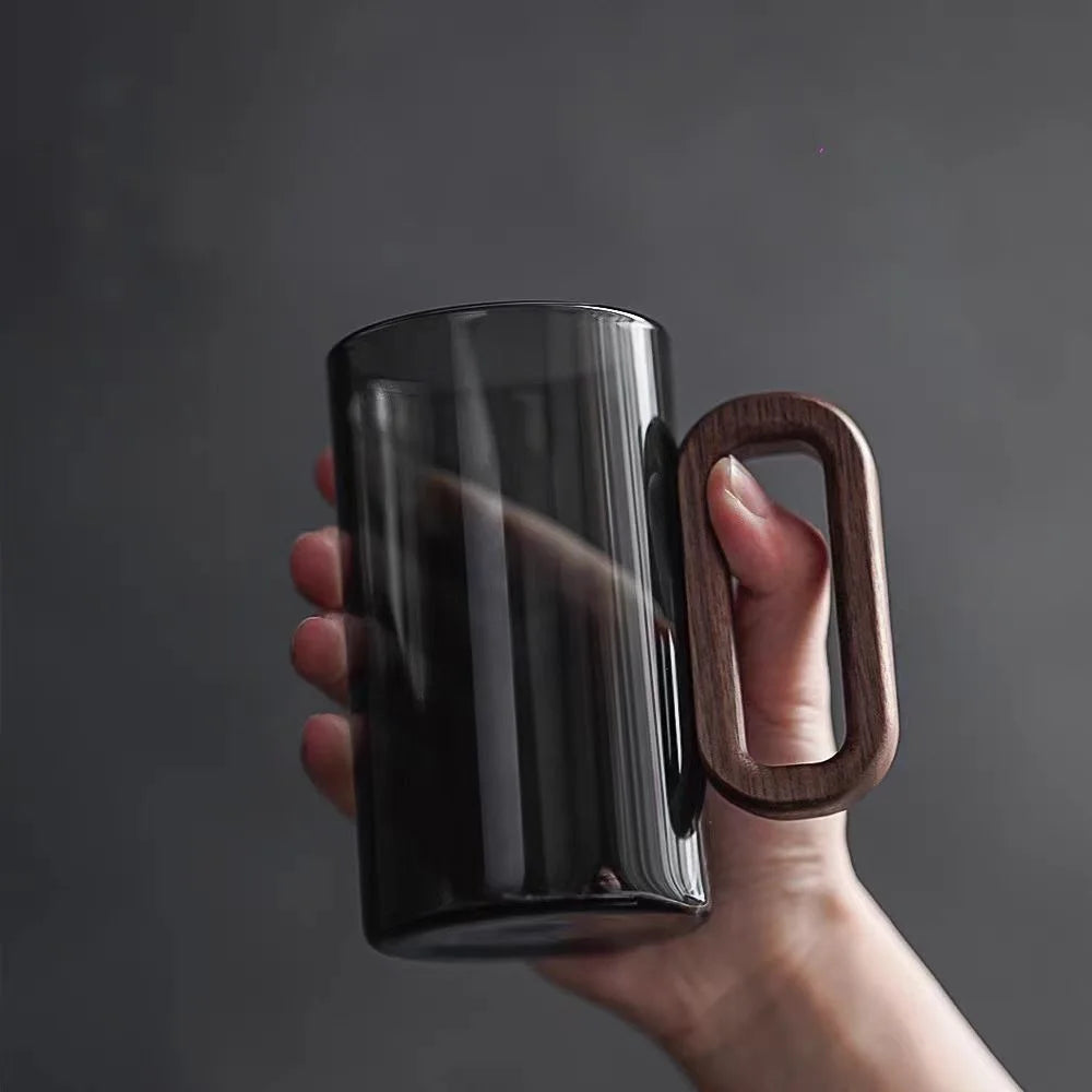 Rustic Glass Coffee Mug with Ergonomic Wooden Handle | Stylish 350ml Glass Cup for Hot Beverages