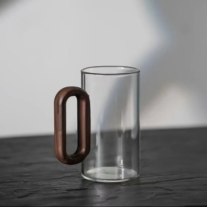 Rustic Glass Coffee Mug with Ergonomic Wooden Handle | Stylish 350ml Glass Cup for Hot Beverages