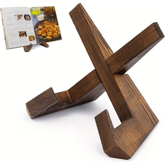 Rustic Wood Cookbook Stand with Adjustable Design for Optimal Recipe Viewing