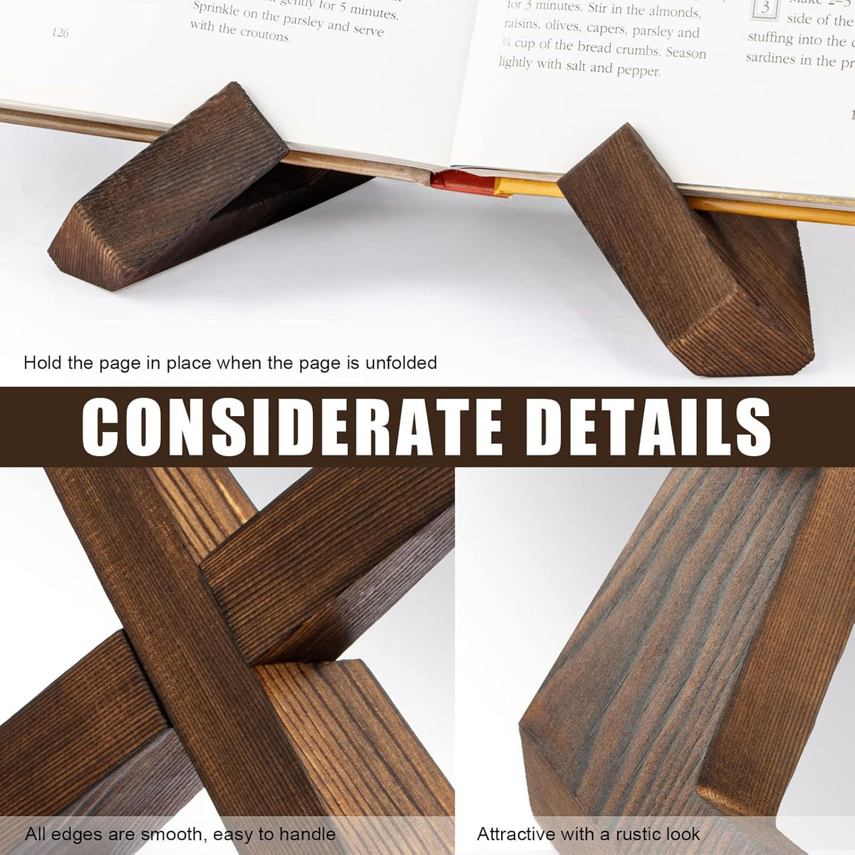 Rustic Wood Cookbook Stand with Adjustable Design for Optimal Recipe Viewing