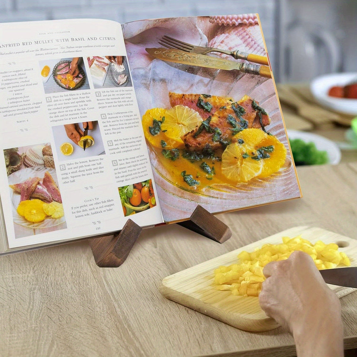 Rustic Wood Cookbook Stand with Adjustable Design for Optimal Recipe Viewing