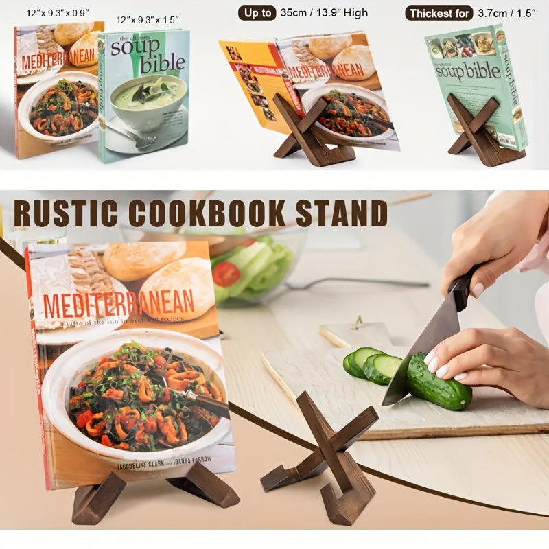Rustic Wood Cookbook Stand with Adjustable Design for Optimal Recipe Viewing