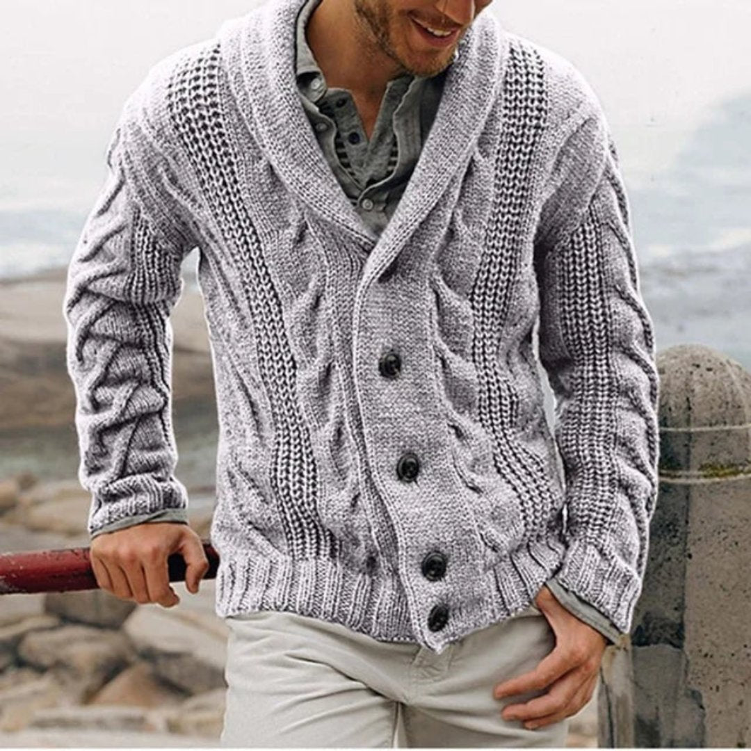James | Men's Cable-Knit Shawl Collar Jacket for Winter
