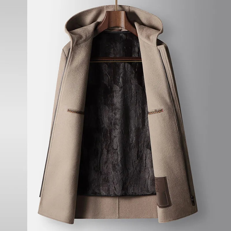 100% Pure Wool Hooded Coat