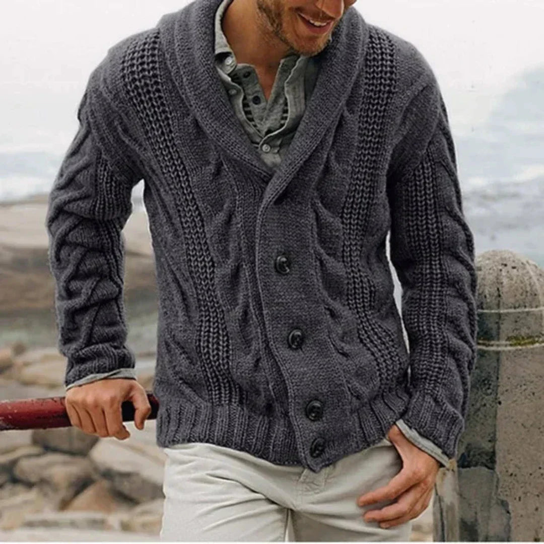 James | Men's Cable-Knit Shawl Collar Jacket for Winter